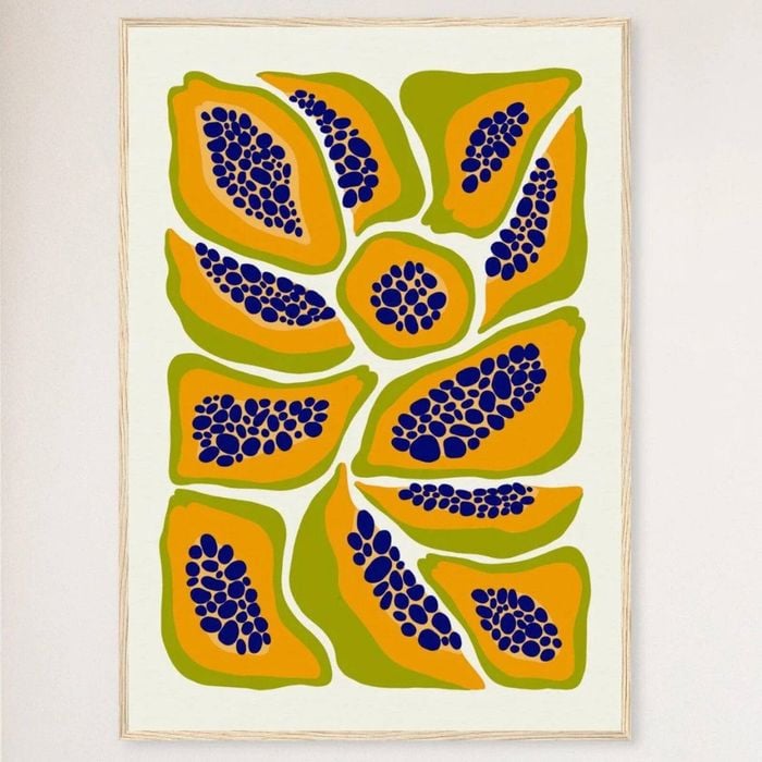 Galrie Vibrant Papaya Print Abstract Kitchen Wall Art Fruit Collection Decor, Wood Frame, A1 60 x 84cm (23 x 33inch)