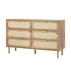 Oikiture 6 Chest Of Drawers Lowboy Storage Cabinet Dresser Entryway Natural
