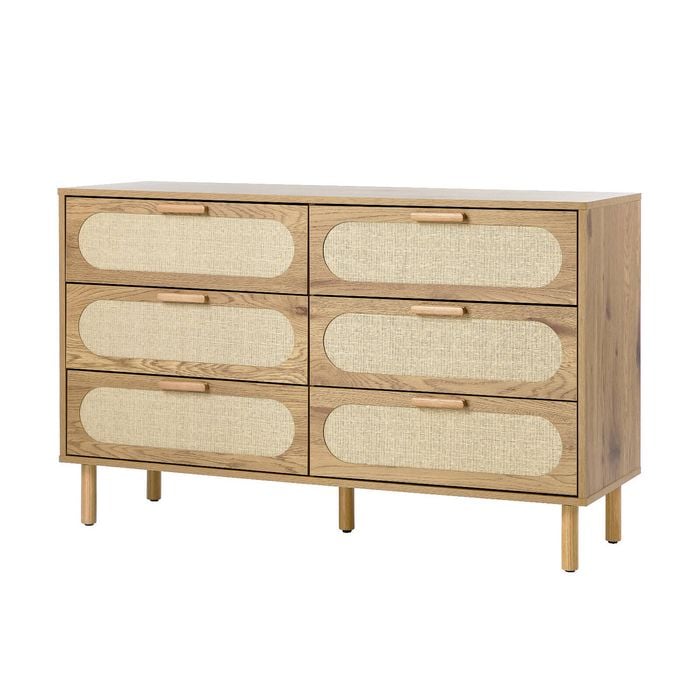Oikiture 6 Chest Of Drawers Lowboy Storage Cabinet Dresser Entryway Natural