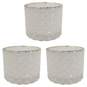 3PK LVD Glass Votive Candle Holder Storage 7cm - Dime White