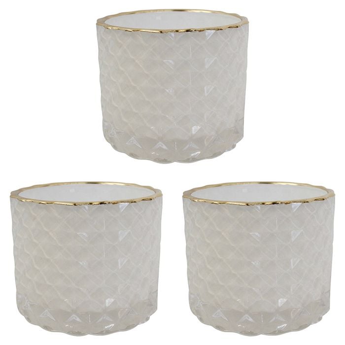 3PK LVD Glass Votive Candle Holder Storage 7cm - Dime White