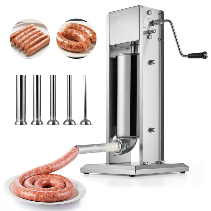 VEVOR Manual Sausage Stuffer 5L Dual-Speed Stainless Steel with 5 Tubes for Home Use