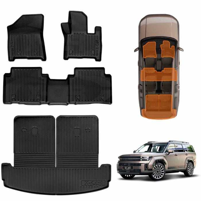 3D Heavy Duty Mats Boot Liner Floor Front&Rear for Hyundai SantaFe Santa Fe 6/7 Seater 2024-Onwards