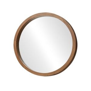 Oikiture Wall Mirrors 60cm Round Makeup Mirror Home Decor Bathroom Walnut