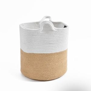 Yarra Textiles Multi-purpose Jute/Cotton storage basket Sunny (25 cm x 25 cm x 25 cm) white-beige