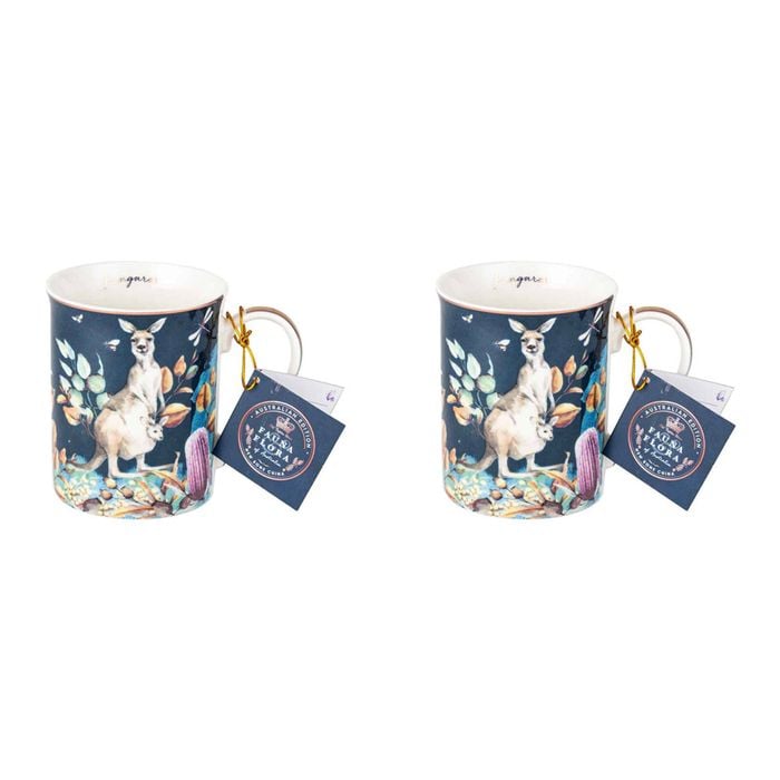 2PK Australian Flora Kangaroo 360ml Coffee Mug New Bone China