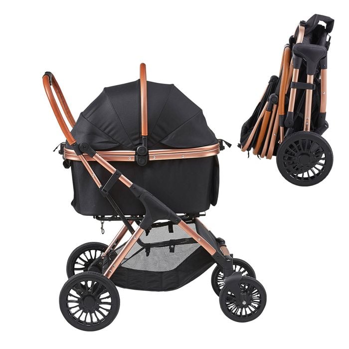 VEVOR Pet Stroller Black 4 Wheels Dog Rotate with Brakes for Small to Medium Sized