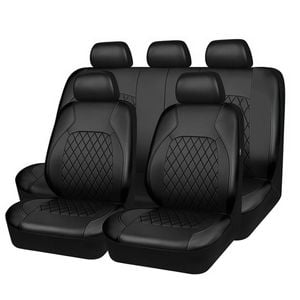 Catzon 9Pcs Car Seat Cover PU Leather Universal Full Set Protector-Black