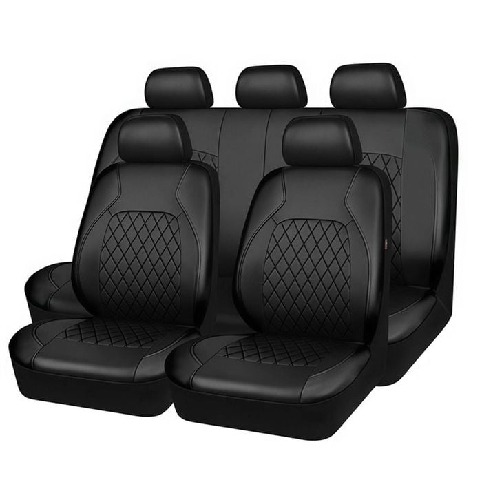 Catzon 9Pcs Car Seat Cover PU Leather Universal Full Set Protector-Black