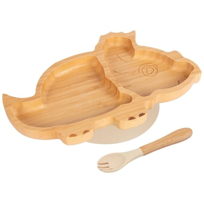 Bamboo Dinosaur Baby Weaning Plate & Fork Set