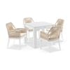 Hugo Outdoor 4 Seater Square Ceramic Top Dining Table White With Chairs & Cream Rope Cushions