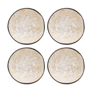 4pk Lvd Ivory Decorative Round Coconut Capiz Trinket/jewellery Bowl 13x13x6cm