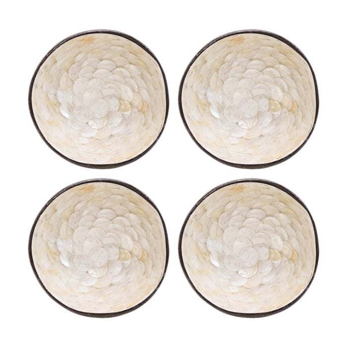 4pk Lvd Ivory Decorative Round Coconut Capiz Trinket/jewellery Bowl 13x13x6cm