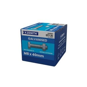 ZENITH M8 x 40mm Hot Dip Galvanised Hex Head Bolts And Nuts - 25 Pack