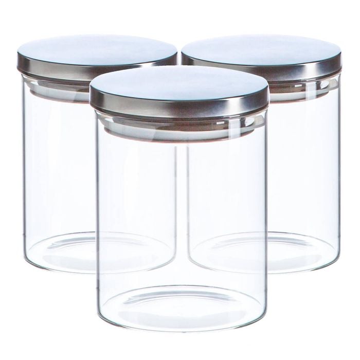 Argon Tableware Glass Storage Jar - Silver Lid - 750ml - Modern Round Scandi Organisation Container Glass Jar - Set Of 3