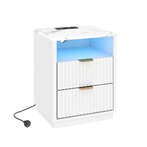 White RGB LED Bedside Table with Charging Station