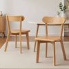 HOMFURN Set of 2 Rubber Wood Dining Chairs, Curved Backrest, Natural Finish, 150kg Capacity, Anti-Slip Feet