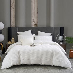 CottonMore 100% Cotton Striped Large Waffle Pattern White Quilt Doona Duvet Cover Set - SuperKing