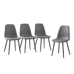 BRIBRION x4 Faux Leather Dining Chairs with Black Metal Legs Upholstered PU Channel Back for Kitchen Restaurant Grey