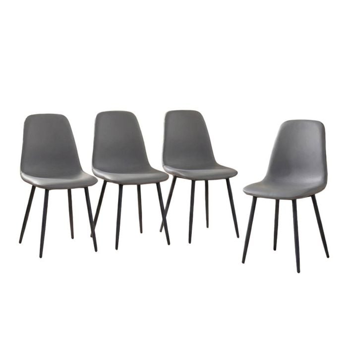 BRIBRION x4 Faux Leather Dining Chairs with Black Metal Legs Upholstered PU Channel Back for Kitchen Restaurant Grey