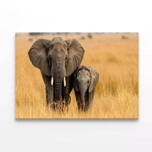Elephant & Its Calf Standing  Print 100% Australian Made 90 x 60cm  (Stretched)