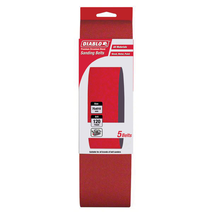 Diablo 75 x 610mm 120 Grit Abrasive Belt - 5 Pack