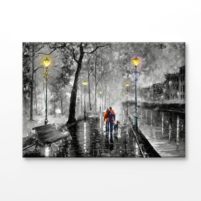 Couple Walking at Night Painting Print 100% Australian Made 120x90cm (Stretched Canvas)