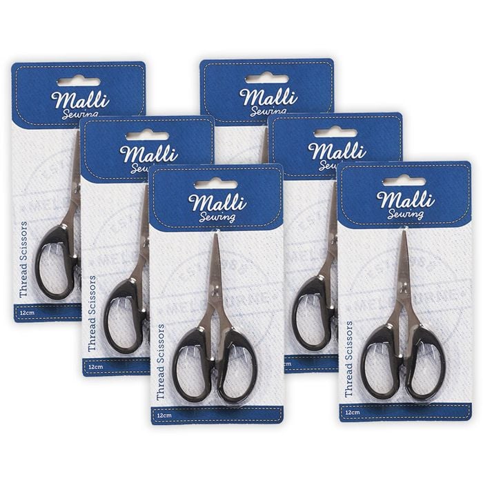 6x Malli 12cm Metal Sewing And Knitting Craft Thread Scissors/cutters - Black