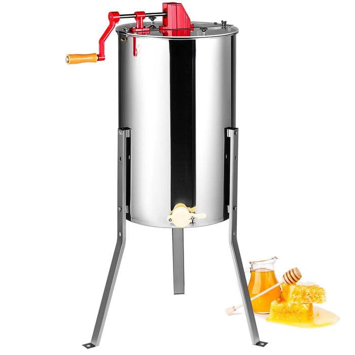 VEVOR Manual Honey Extractor Silver Stainless Steel Beekeeping Extraction with Height Adjustable Stand