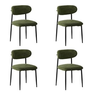 Oikiture 4x Dining Chairs Kitchen Chair Cafe Lounge Chair Boucle Black&Green