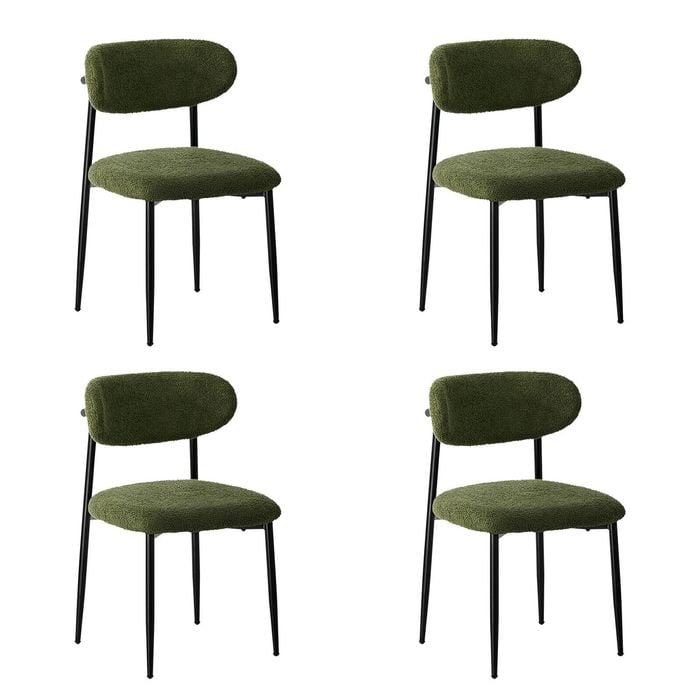 Oikiture 4x Dining Chairs Kitchen Chair Cafe Lounge Chair Boucle Black&Green