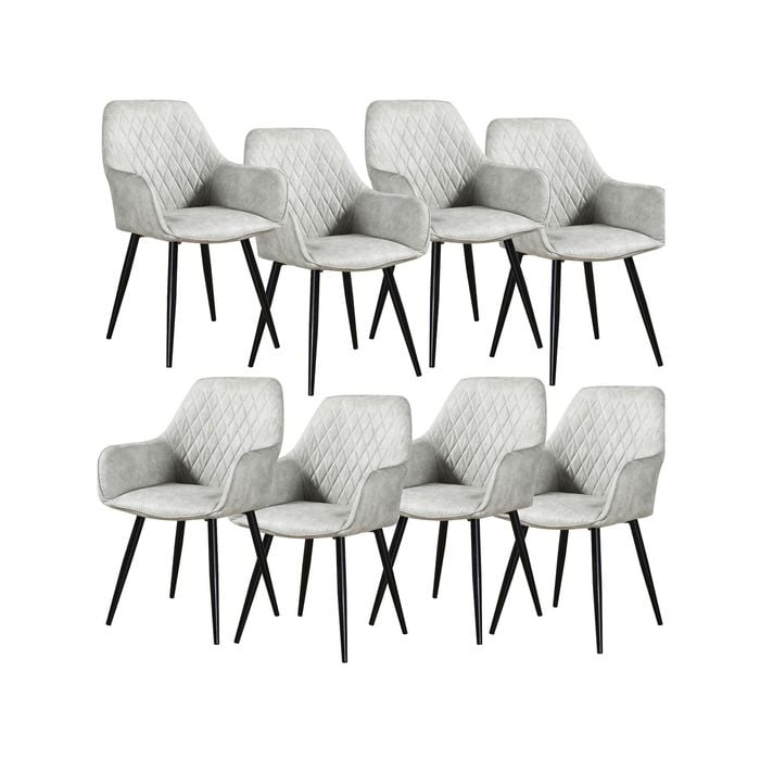 Rosy Set of 8 Dining Chair Fabric Upholstered Seat Metal Leg - Beige