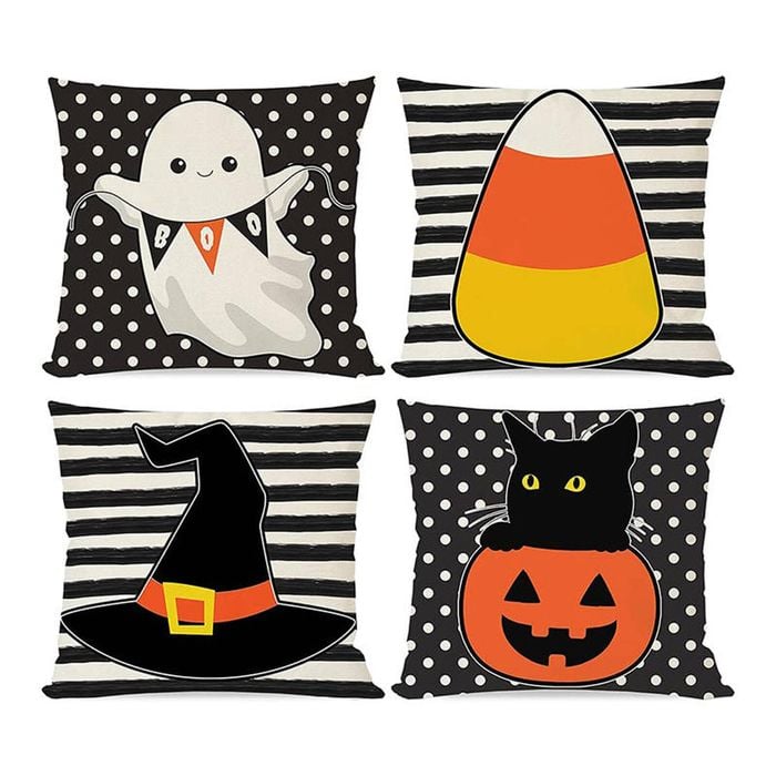 Catzon 4 Pcs Scary Throw Pillow Covers Linen Cushion Case for Decor 50X50cm