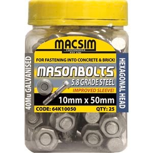Macsim Fasteners 10 x 50mm Galvanised Sleeve Anchor - 25 Pack
