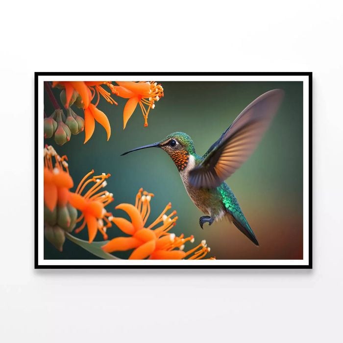 Hummingbird Flies over a Flower   Print 100% Australian Made 120x90cm  (Poster)