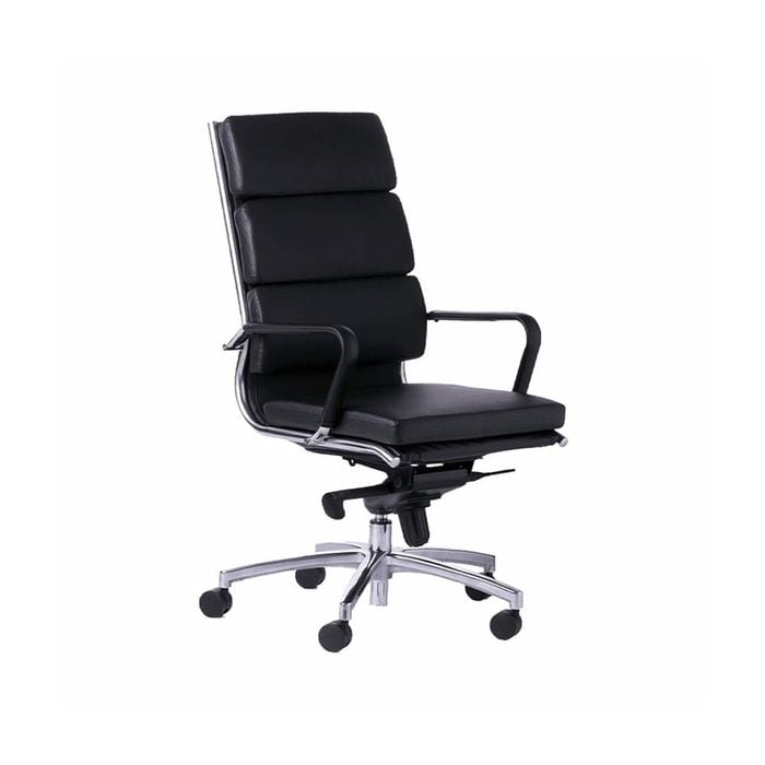 Olg Metro High Back Executive Chair Fixed Arms Polished Base New Black Vinyl