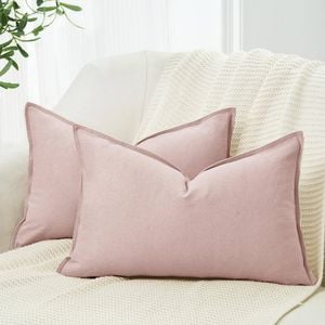 Gioia Casa Twin-Pack Linen Cushion Covers - Linen-Cotton Blend with Hidden Zipper Design - Pink, 30cm × 50cm