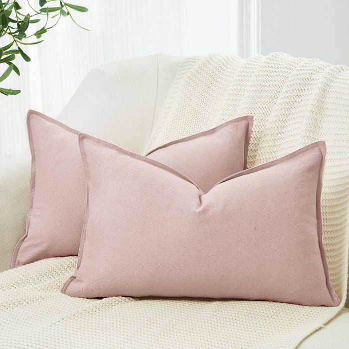 Gioia Casa Twin-Pack Linen Cushion Covers - Linen-Cotton Blend with Hidden Zipper Design - Pink, 30cm × 50cm