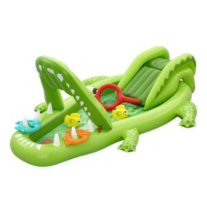 Bestway Inflatable Crocodile Kids Play Pool with Slide Ring Toss Game Fishing Net 234cmx163cm Green