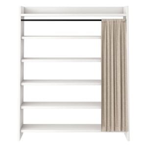 Ufurniture Shoe Rack Cabinet with Hanging Curtains and 3-Level Adjustable Open Shelves White