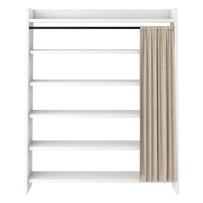 Ufurniture Shoe Rack Cabinet with Hanging Curtains and 3-Level Adjustable Open Shelves White