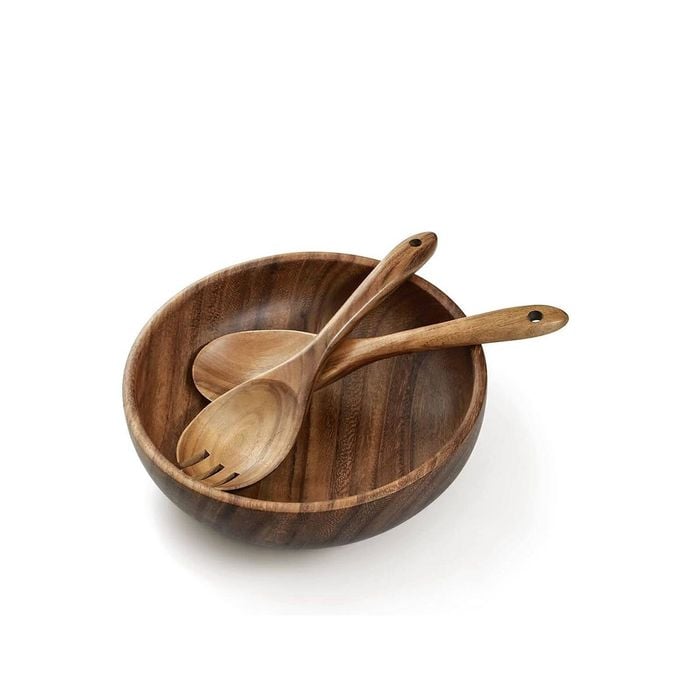 Large Wooden Salad Bowl Set with Server and Utensils