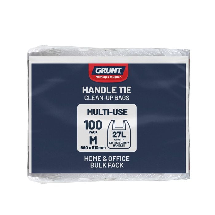 GRUNT 27L White Kitchen Tie Top Rubbish Bags - 100 Pack