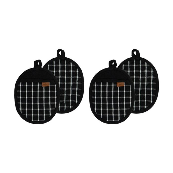 2x 2pc Ladelle Hemingway Taupe Cotton Linen Pot Holder Set Cookware Black