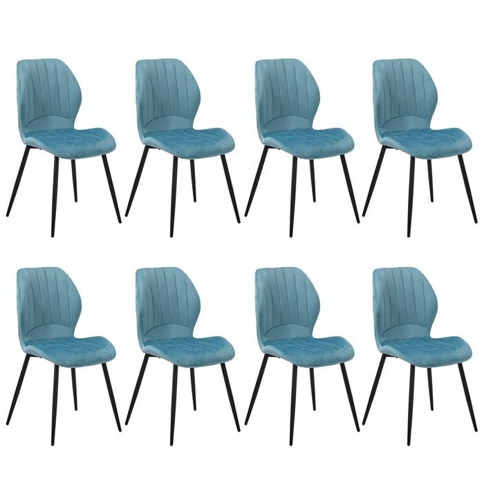 Oikiture Set of 8 Dining Chairs Upholstered Velvet Blue
