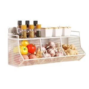 Catzon Wall Mounted Fruit Basket Easy Installation Storage Organizer for Kitchen-White