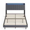 Ufurniture Upholstered Floating Bed Frame with LED Lights and Storage Headboard Double Size Dark Grey