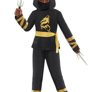 Dragon Ninja Boys Black And Gold Japanese Costume - 10-12