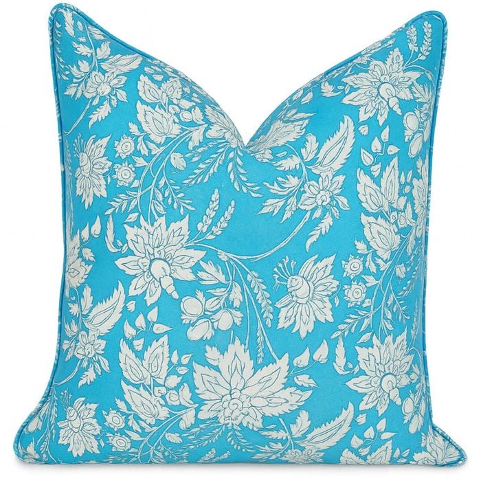 Kolka Blue Hamptons Soft Cotton Voile Decorative Block-Printed Cushion - Blue - Blue | 50 cm x 50 cm | 100% cotton voile