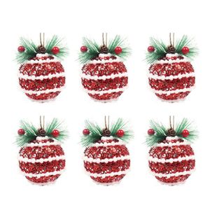 Catzon 6 Pcs Christmas Ball Ornaments 8CM with Pine Cones and Greenery for Xmas Party-Set 2